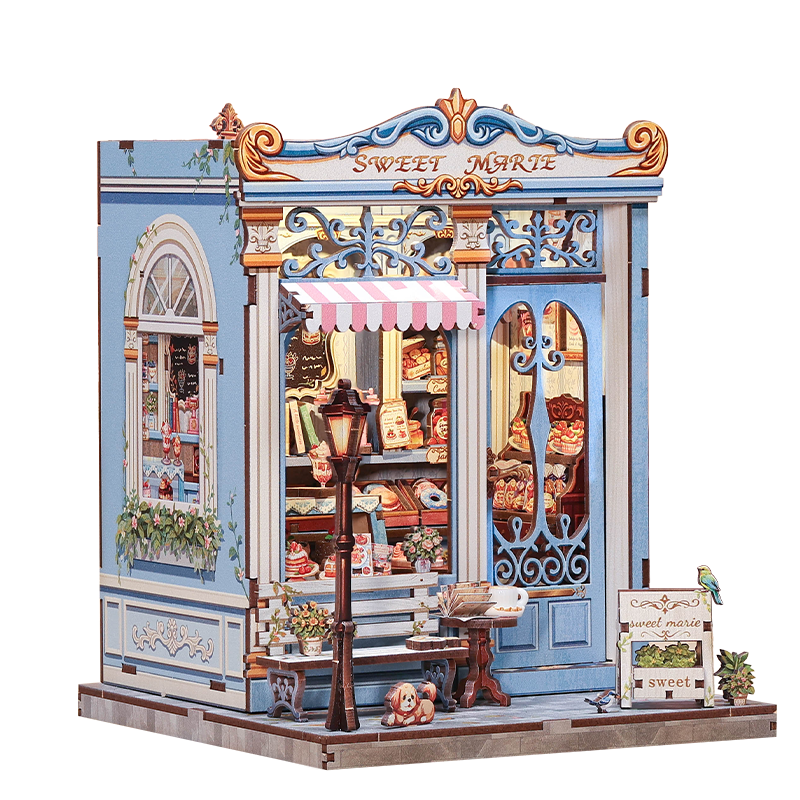 Model of a decorative store front with 'Sweet Marie' on a white background, featuring the brand 'CuteBee'.